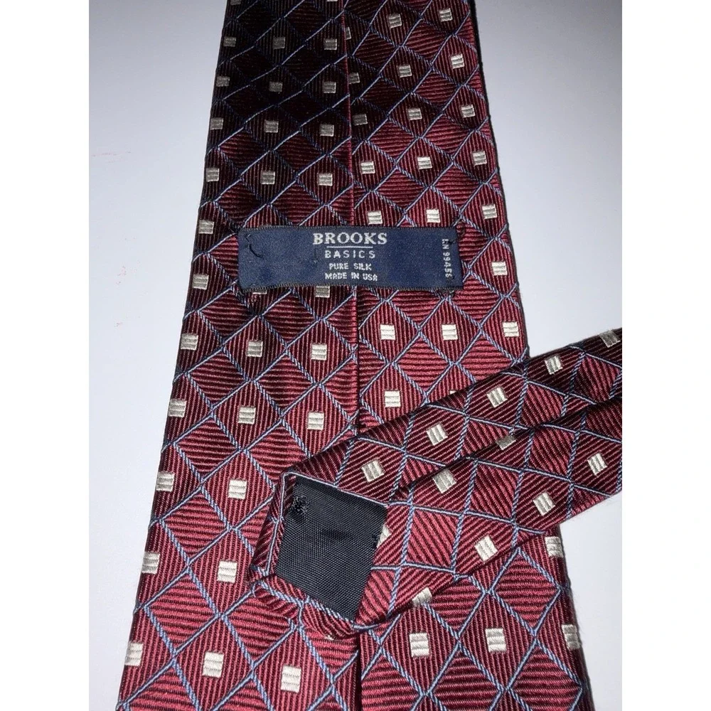 Brooks Basics Pure Silk Red Gold Squares Made In Usa